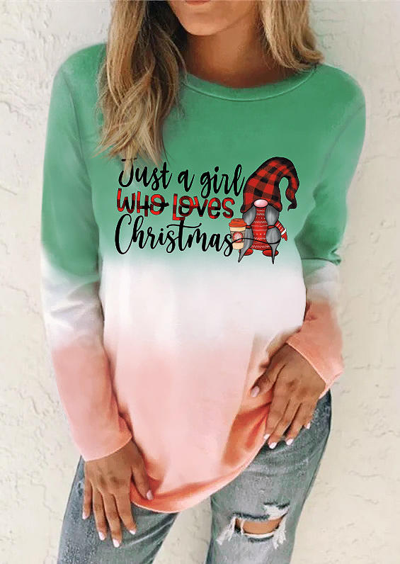 Just A Girl Who Loves Christmas Gnomies Gradient Sweatshirt - Green