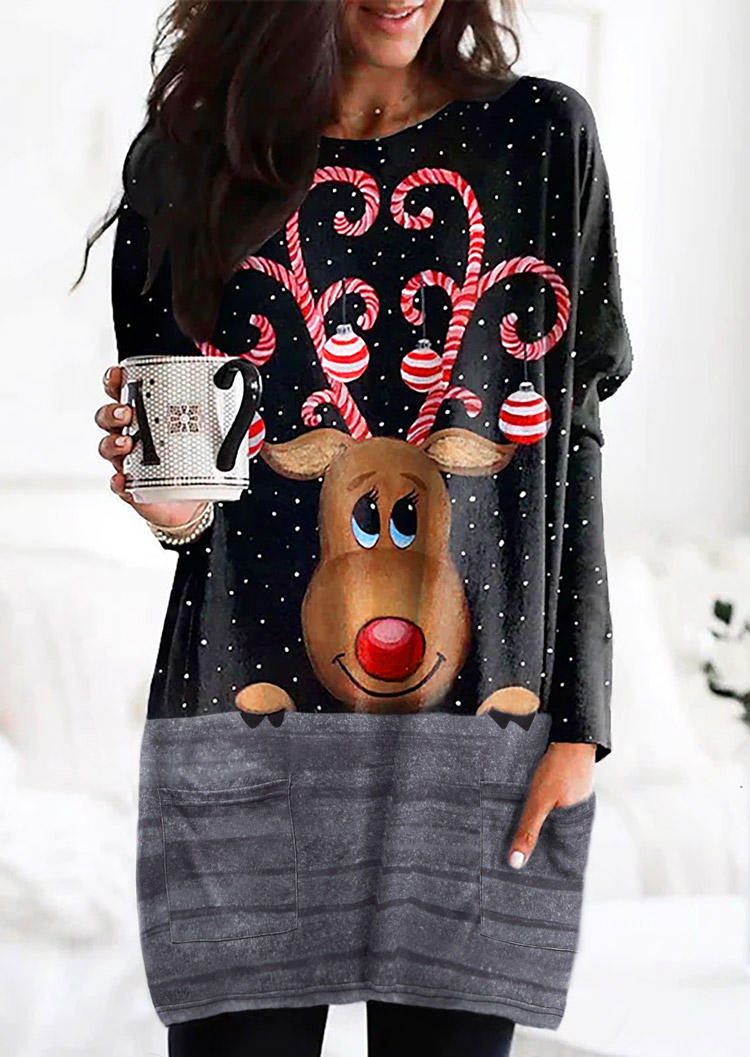 

Reindeer Pocket Mini Dress - Black, 522999