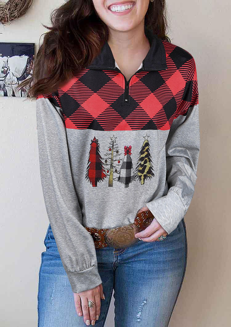 

Christmas Tree Plaid Zipper Sweatshirt, 523023