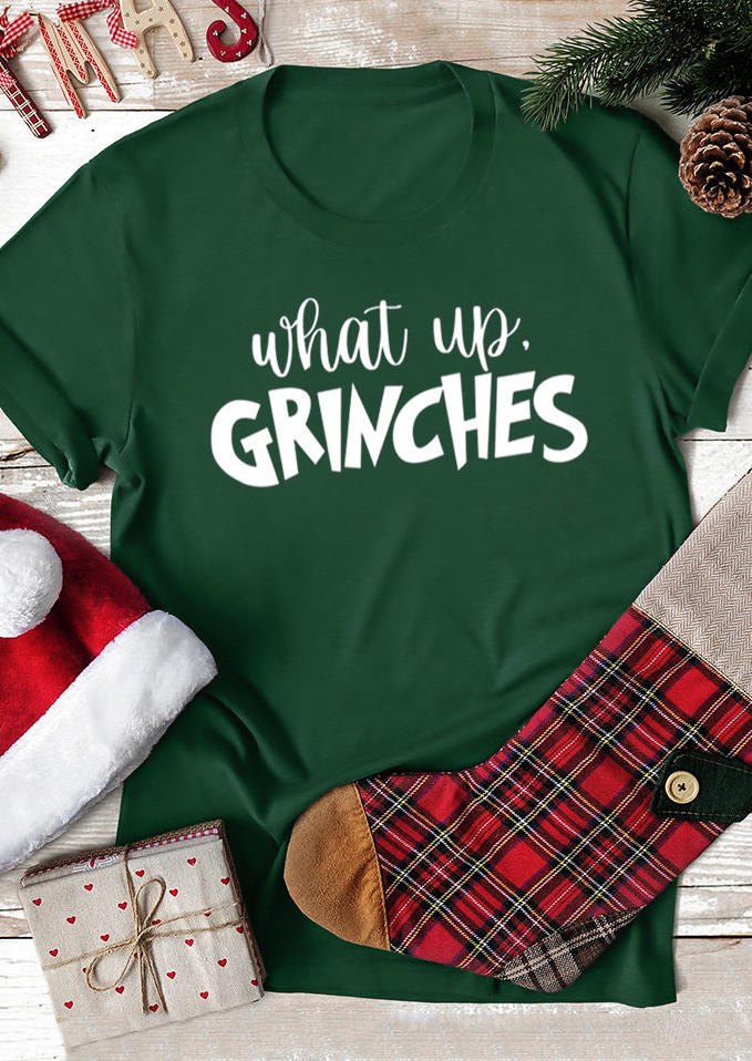 

What Up O-Neck T-Shirt Tee - Dark Green, 523484