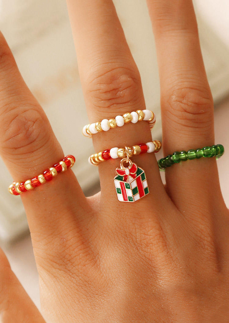 

4Pcs Christmas Reindeer Beading Ring Set, Pattern1, 523572