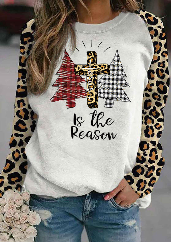 Jesus Is The Reason Leopard Plaid Sweatshirt - White