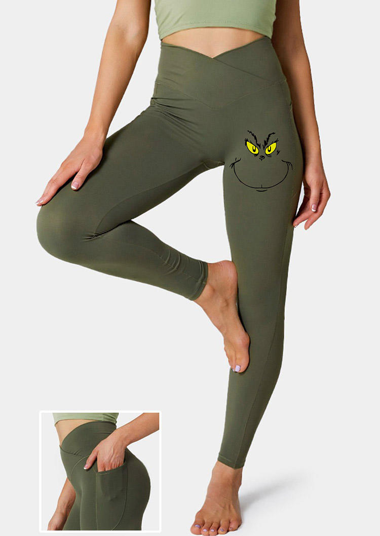 

Christmas Cartoon Skinny Leggings - Army Green, 523867