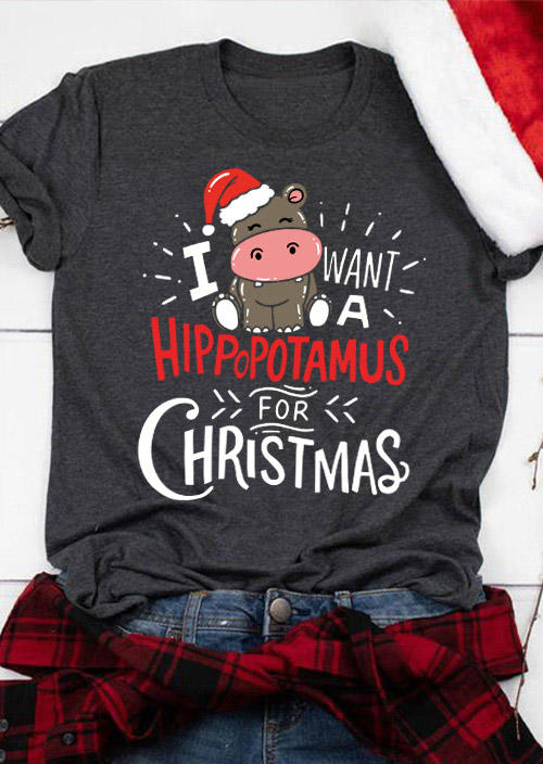 

I Want A Hippopotamus For Christmas T-Shirt Tee - Dark Grey, 523323