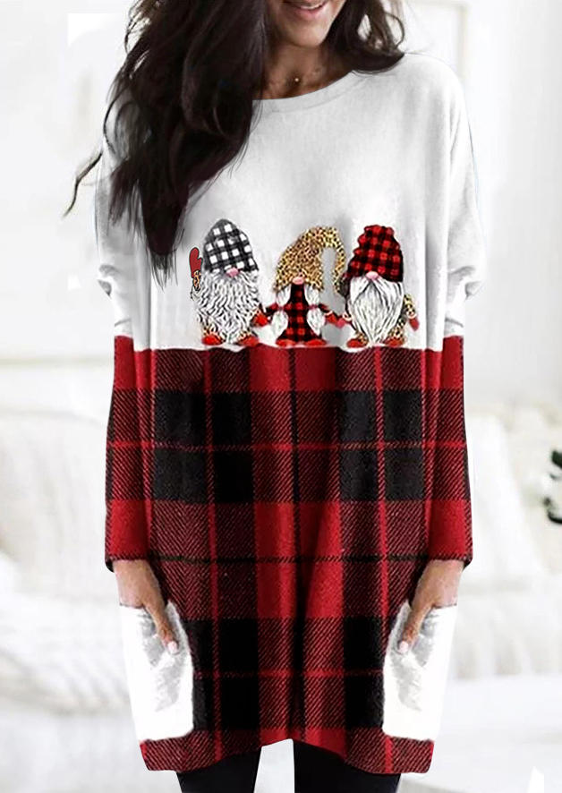 

Christmas Gnomies Plaid Pocket Mini Dress - Red, 523461