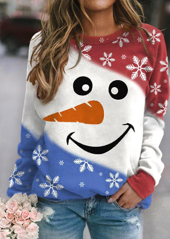 

Christmas Snowman Snowflake Long Sleeve Sweatshirt, Multicolor, 523494