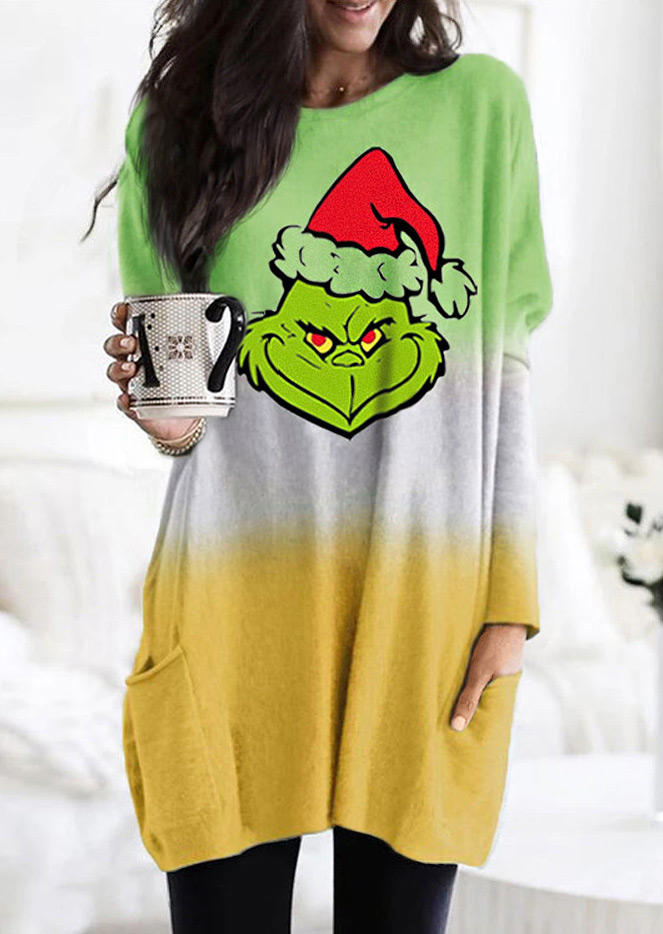 

Christmas Cartoon Gradient Pocket Mini Dress, Multicolor, 523567