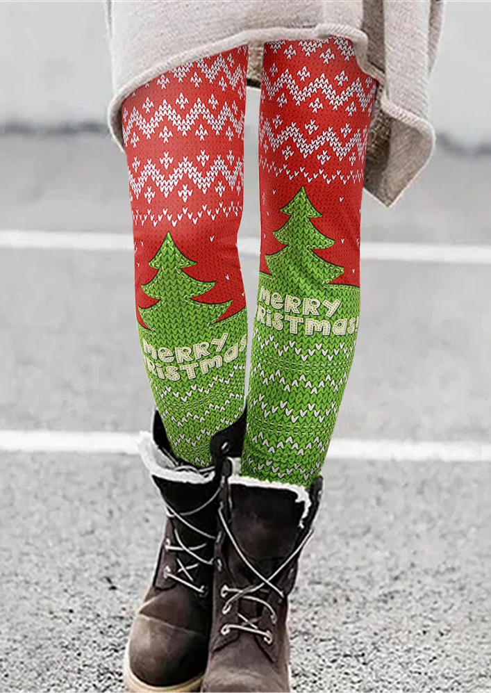 

Christmas Tree Elastic Waist Skinny Leggings, Multicolor, 523634