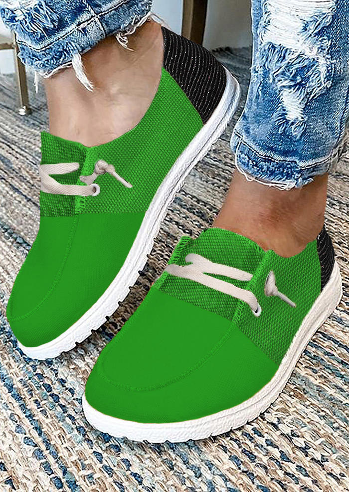 

Color Block Round Toe Flat Sneakers - Green, 523746