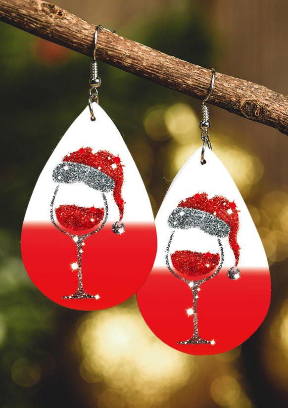 

Christmas Hat Gradient Wine Glass Earrings, Red, 523751