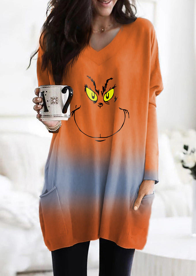 

Christmas Hat Cartoon Gradient Color Block Mini Dress - Orange, 523873