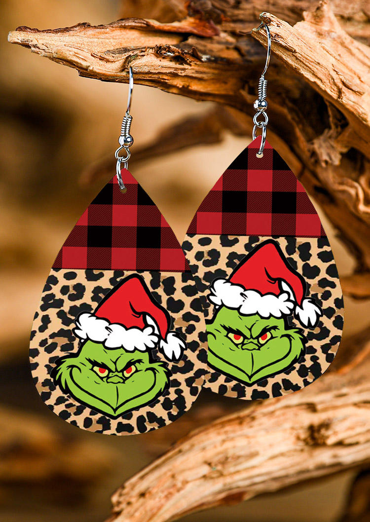 

Christmas Plaid Leopard Cartoon Earrings, Multicolor, 523917