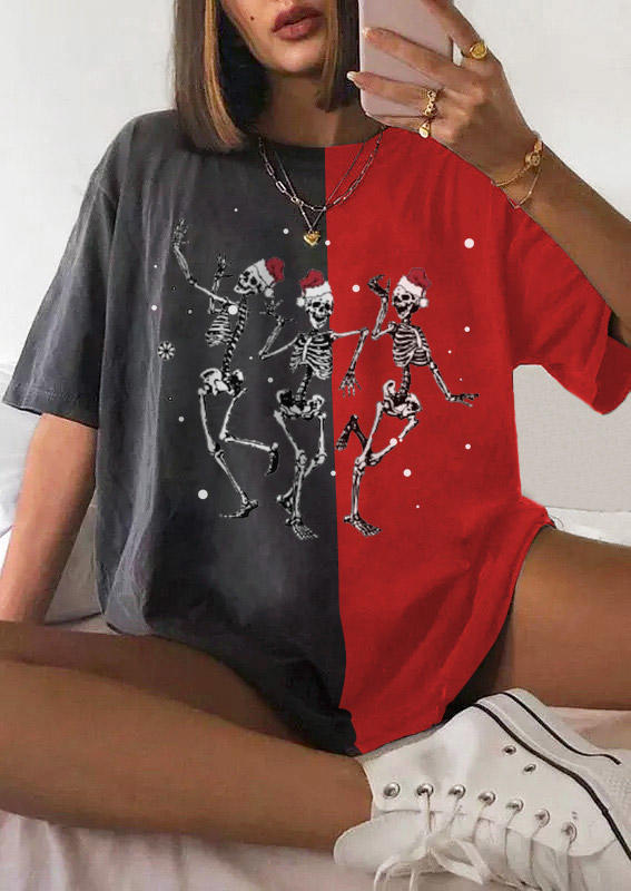 

Christmas Skeleton Color Block T-Shirt Tee - Dark Grey, 523939
