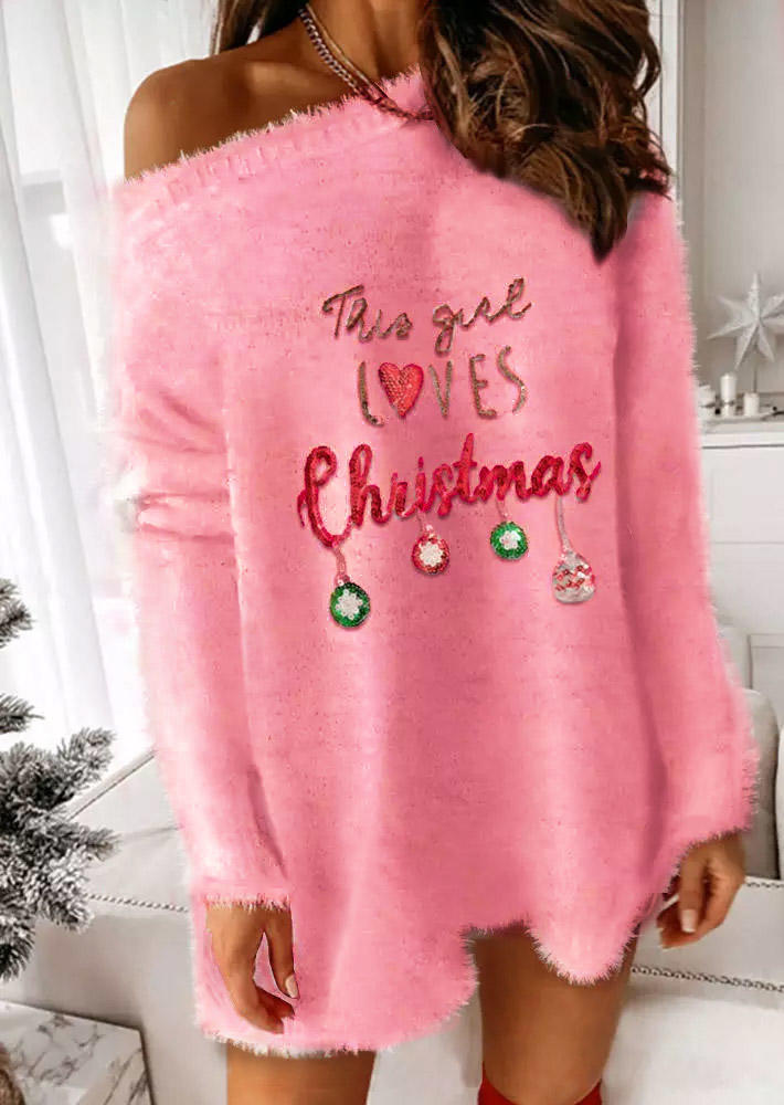 

Christmas Plush Long Sleeve Mini Dress - Pink, 523941