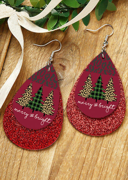 

Merry And Bright Leopard Plaid Christmas Tree Sequined Earrings, Red, 523975