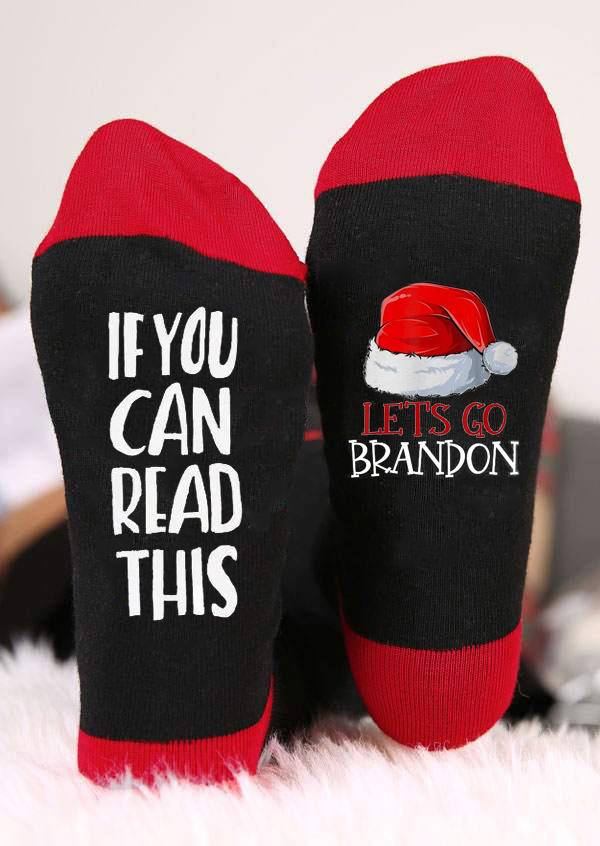 Christmas Hat If You Can Read This Let's Go Brandon Crew Socks