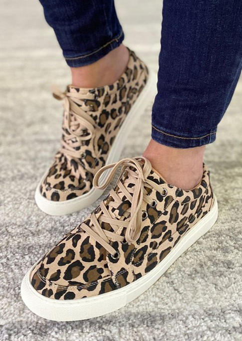 

Leopard Round Toe Flat Sneakers, 523997