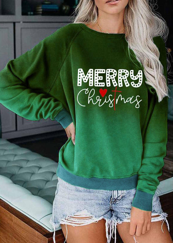 Buy Merry Christma Gradient Raglan Sleeve Sweatshirt - Green. Picture