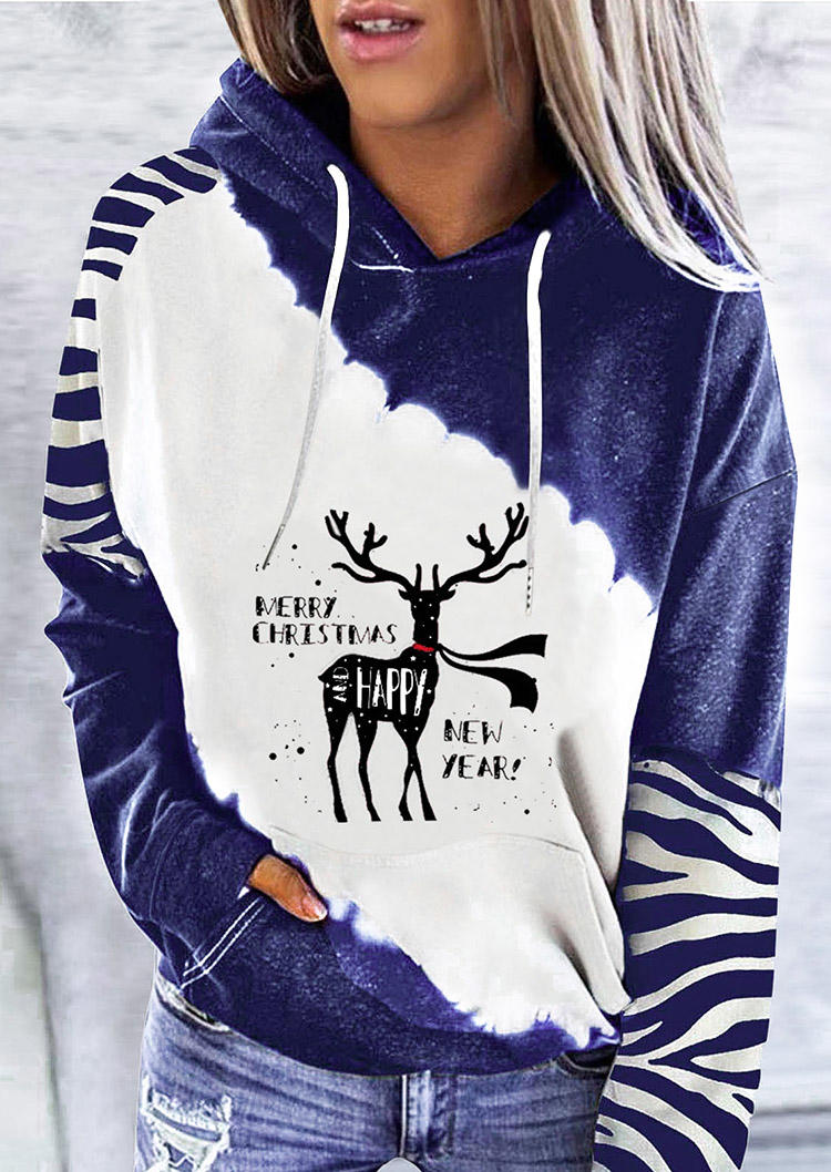 

Merry Christmas Happy New Year Reindeer Hoodie - Blue, 522905