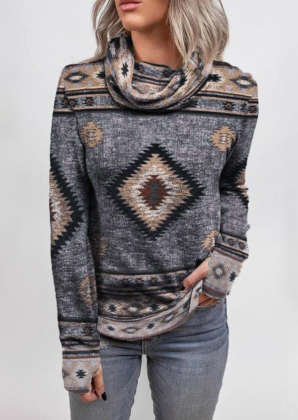 

Aztec Geometric Western Cowl Neck Sweatshirt, Multicolor, 523481