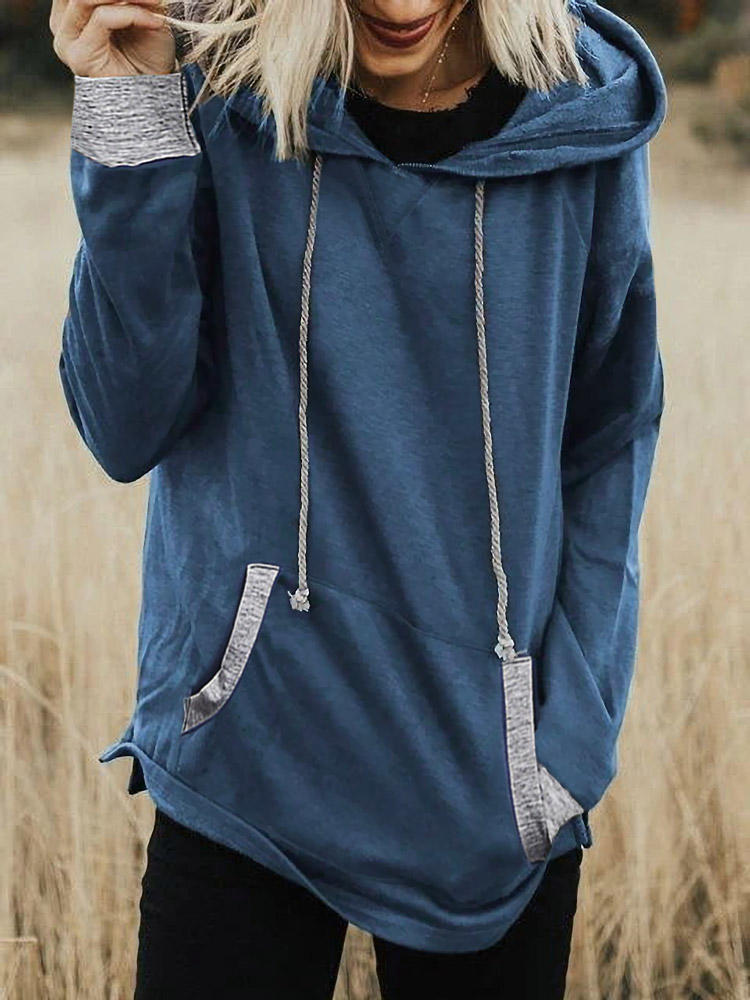 

Drawstring Kangaroo Pocket Long Sleeve Hoodie - Blue, 523568