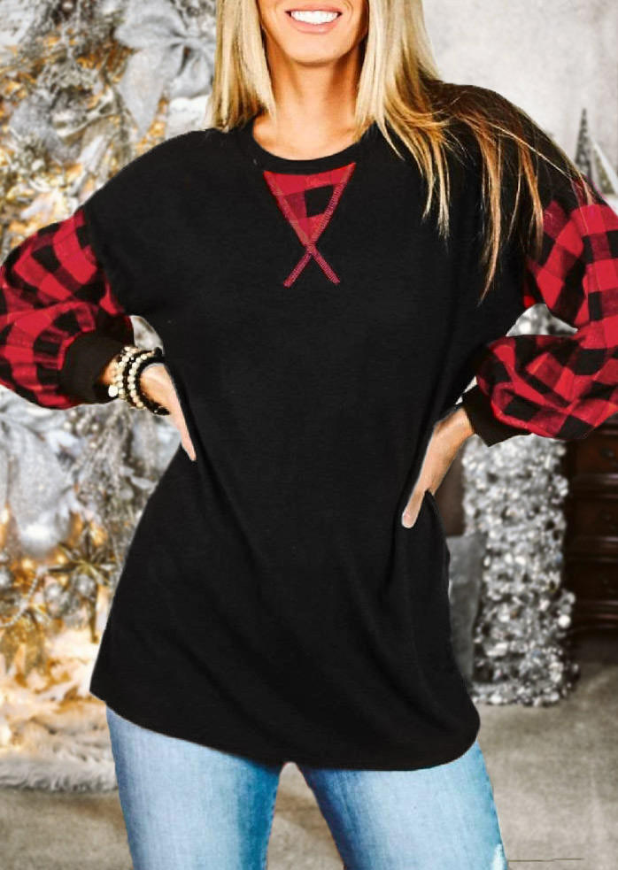 

Buffalo Plaid Long Sleeve Blouse - Black, 523573