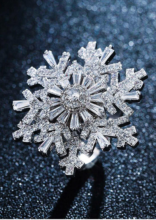 

Snowflake Rhinestone Rotatable Open Adjustable Ring, Silver, 523577