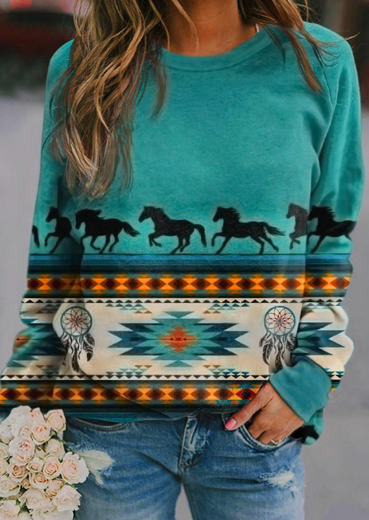 

Aztec Geometric Horse Dreamcatcher Feather Sweatshirt, Multicolor, 523632