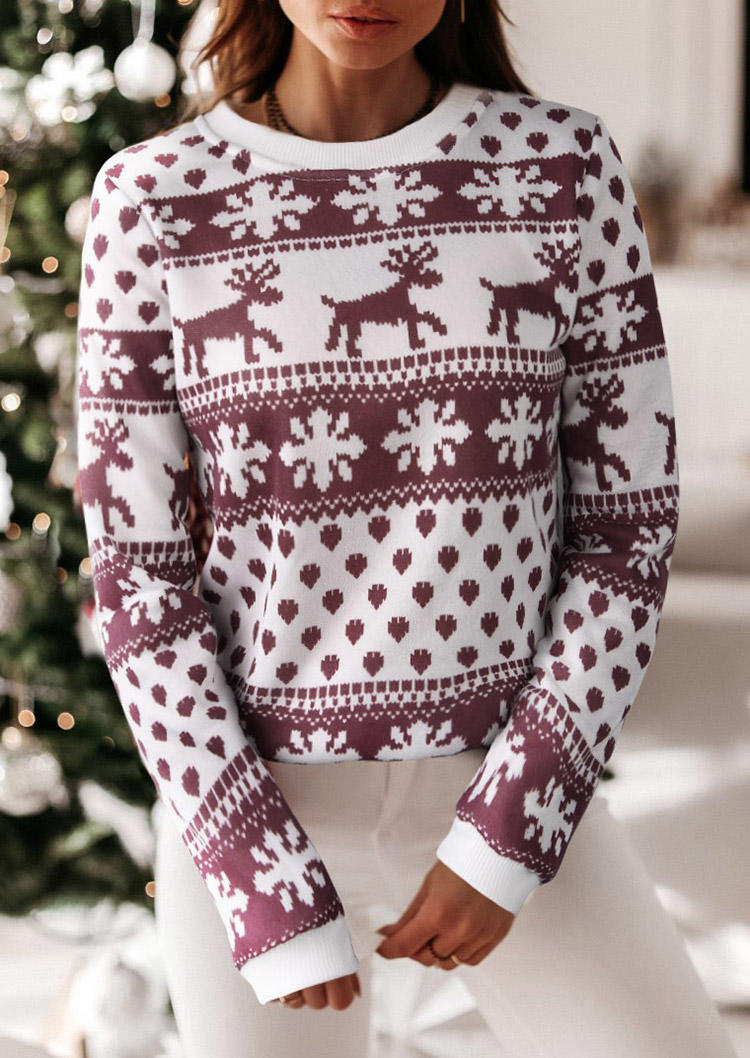 

Christmas Reindeer Snowflake Pullover Sweatshirt - White, 523633