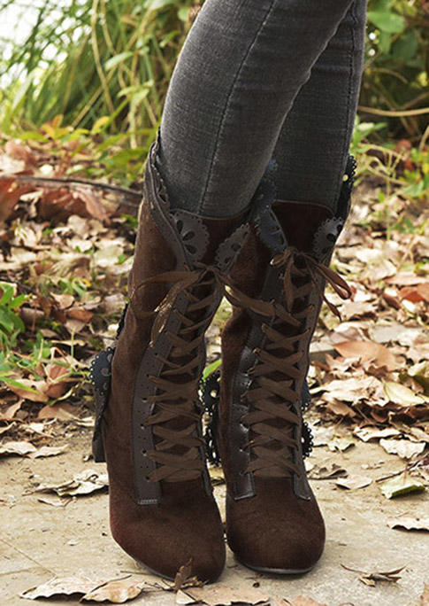 

Hollow Out Lace Up Boots - Brown, 523638