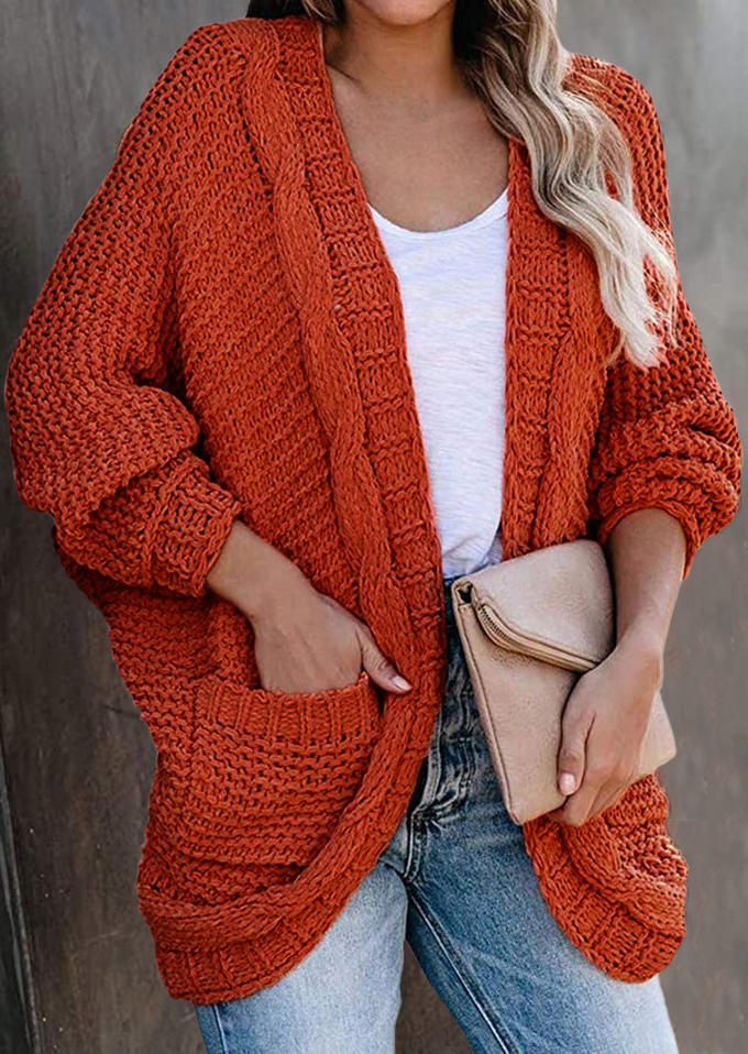 

Knitted Pocket Batwing Sleeve Sweater Cardigan - Brick Red, 523783