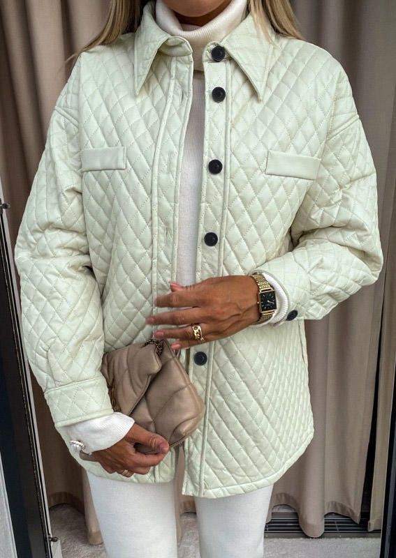 

Decorative Fake Pocket Button Rhombus Parka Coat - Beige, 523885