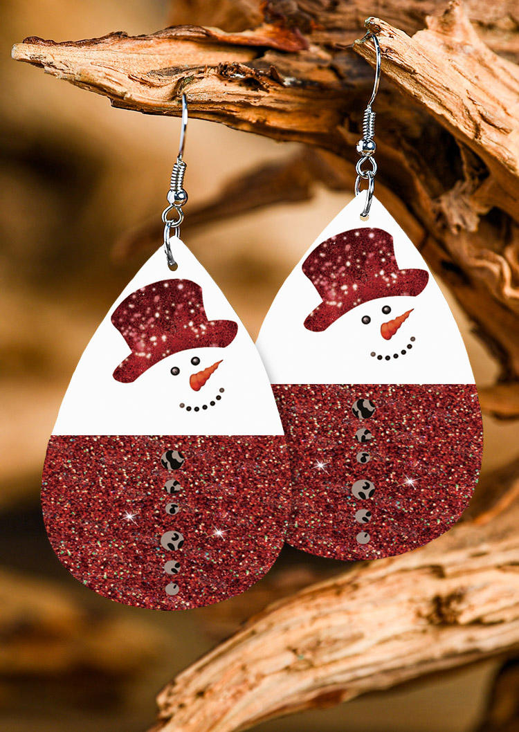 

Christmas Sequined Snowman Earrings, Red, 523918