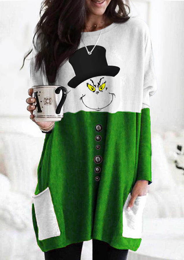 

Christmas Hat Cartoon Pocket Mini Dress - Green, 523963