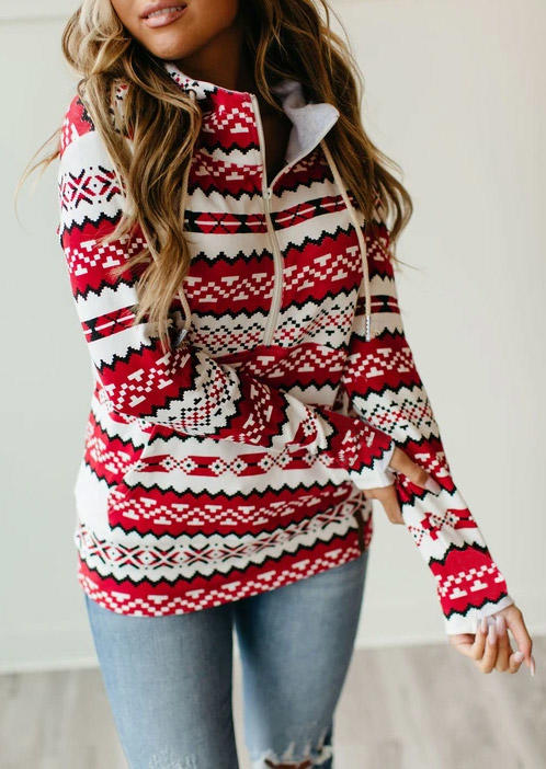 

Geometric Drawstring Pullover Hoodie - Red, 523984