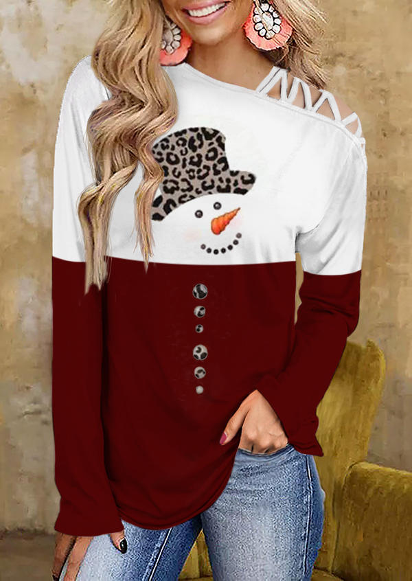 

Christmas Snowman Leopard Criss-Cross Blouse - Burgundy, 523990