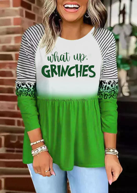 

Christmas What Up Striped Leopard Blouse - Green, 523992