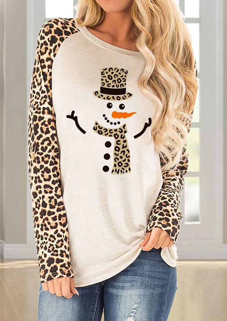 

Leopard Snowman Long Sleeve Blouse - Beige, Apricot, 524058