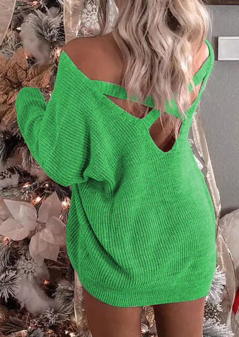 

Criss-Cross Open Back Knitted Mini Dress - Green, 524071