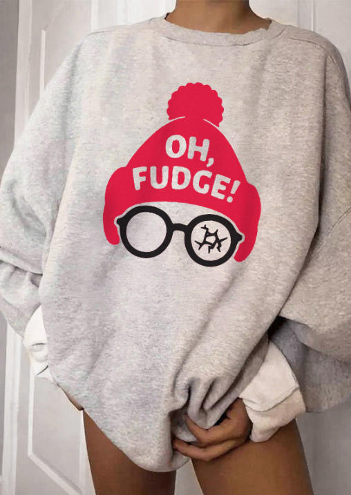

Oh Fudge Christmas Hat Glasses Sweatshirt - Light Grey, 524127