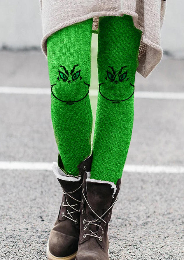 Buy Cartoon Elastic Waist Leggings - Green. Picture