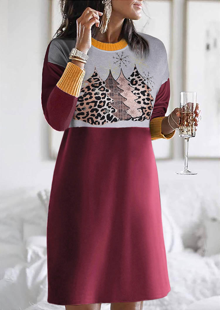 

Christmas Tree Leopard Mini Dress - Burgundy, 523628