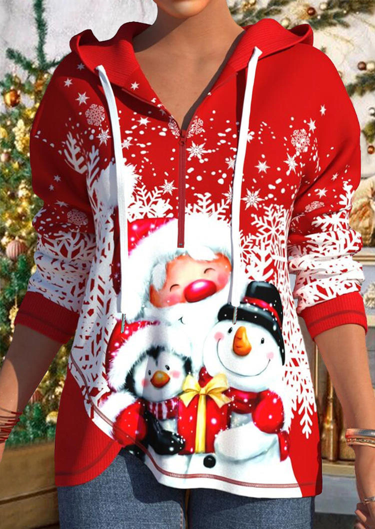 

Christmas Zipper Santa Claus Penguin Hoodie - Red, 523748