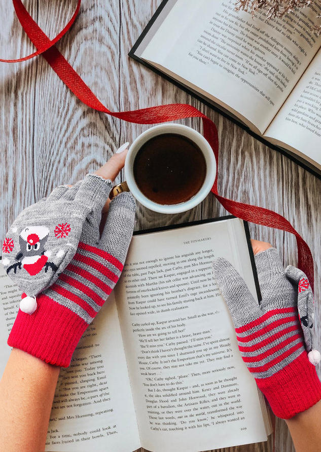

Christmas Reindeer Convertible Fingerless Gloves, Red;gray, 523915
