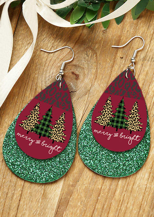 

Merry & Bright Leopard Plaid Dual-Layered Earrings, Green, 523978