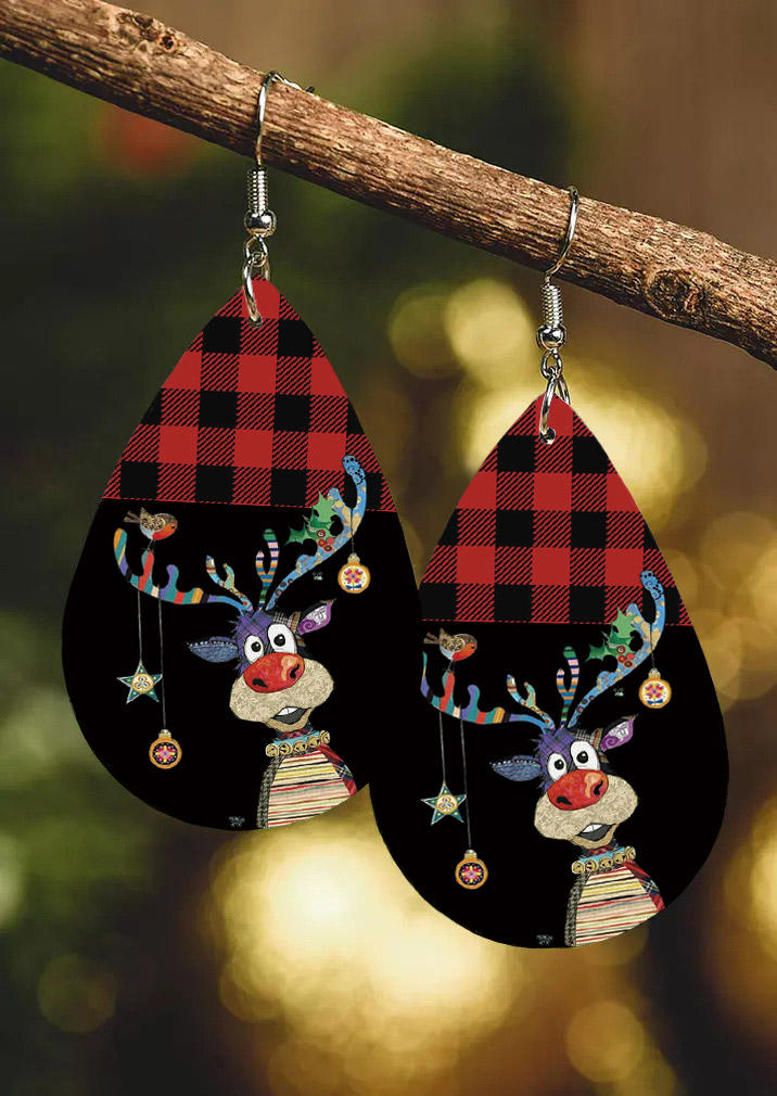 

Christmas Reindeer Plaid Water Drop Earrings, Multicolor, 523979