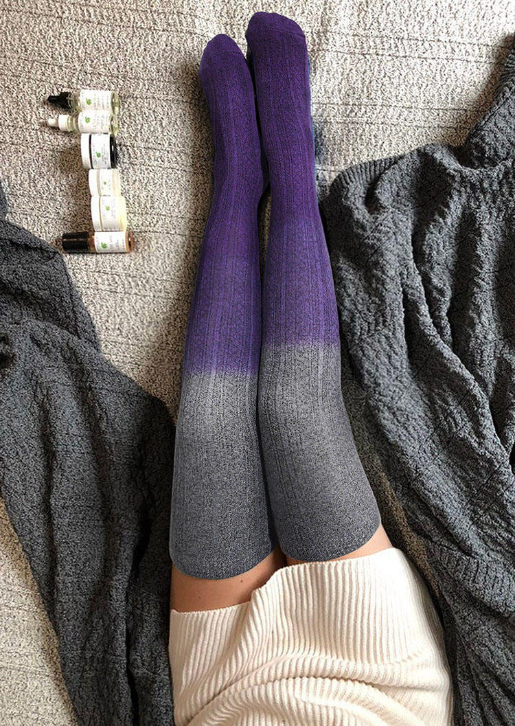 

Gradient Knitted Thigh-High Socks - Purple, 519935