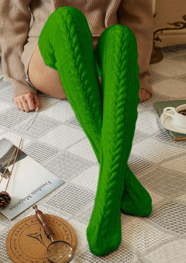 

Soft Warm Over Knee Extra Long Knitted Socks - Green, 523100