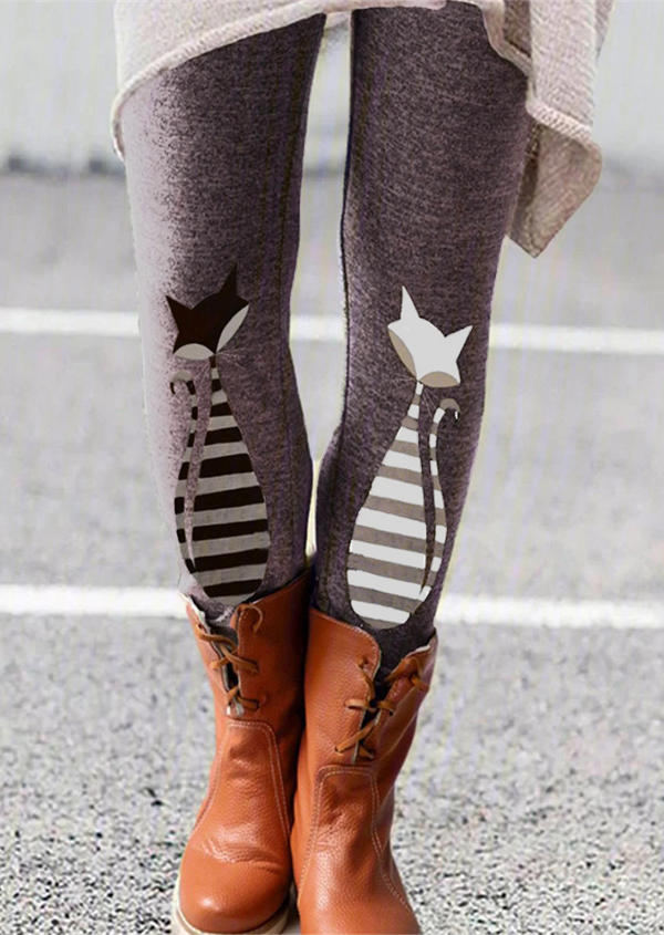 

Fox Elastic Waist Skinny Leggings - Gray, 523497