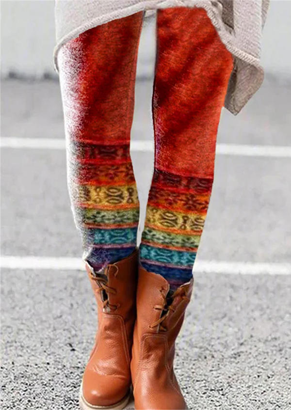 

Geometric Elastic Waist Skinny Leggings, Multicolor, 523551